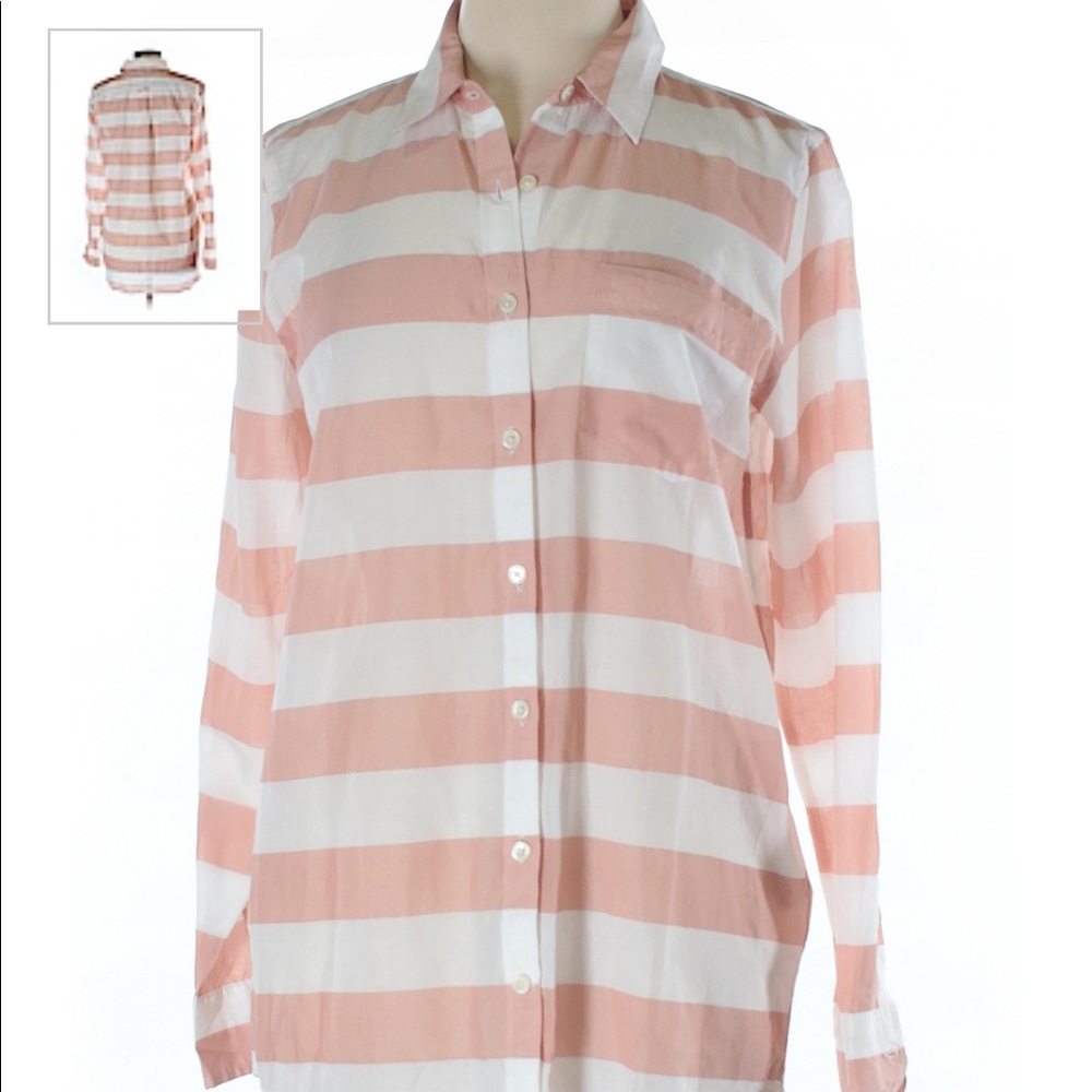 Banana Republic Coral Striped Button Down Long Sleeve Shirt